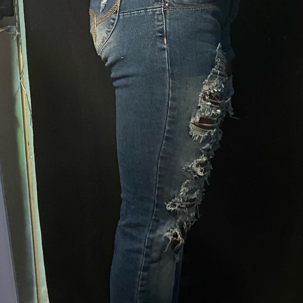 Dark Blue Low Rise Ripped Jeans